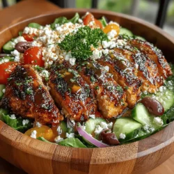 The Grilled Greek Chicken Salad is a vibrant and nutritious dish that captures the essence of Mediterranean cuisine. This salad is not just a meal; it’s an experience that brings together the freshness of vegetables, the richness of grilled chicken, and the tangy charm of Greek flavors. Perfect for a light lunch, a hearty dinner, or even for serving at gatherings, this salad is both satisfying and pleasing to the palate. Its colorful presentation and delightful taste make it a popular choice among health-conscious eaters and food lovers alike.