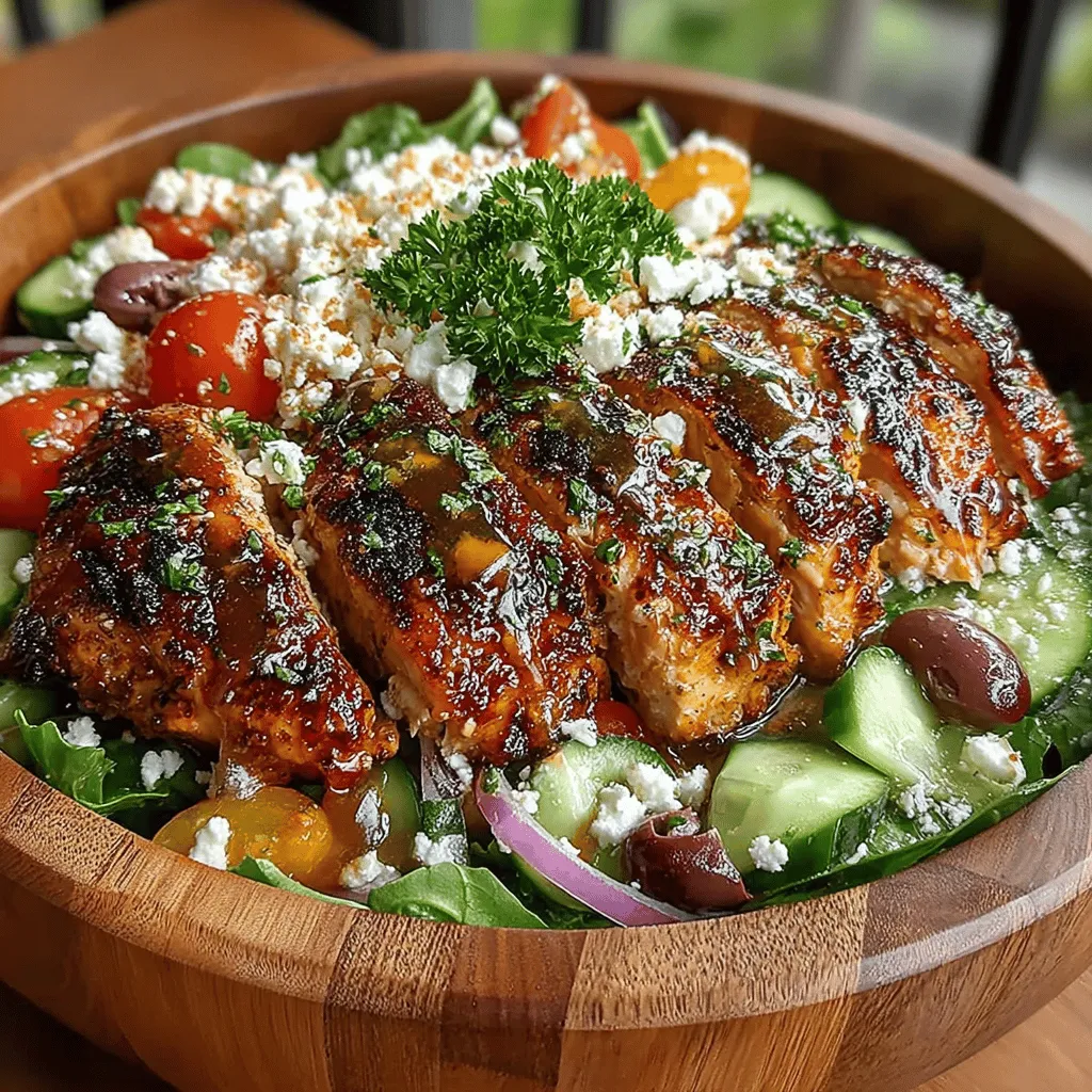 The Grilled Greek Chicken Salad is a vibrant and nutritious dish that captures the essence of Mediterranean cuisine. This salad is not just a meal; it’s an experience that brings together the freshness of vegetables, the richness of grilled chicken, and the tangy charm of Greek flavors. Perfect for a light lunch, a hearty dinner, or even for serving at gatherings, this salad is both satisfying and pleasing to the palate. Its colorful presentation and delightful taste make it a popular choice among health-conscious eaters and food lovers alike.