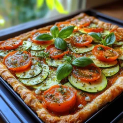 The foundation of the Savory Zucchini Tomato Feta Tart is the puff pastry. This light and flaky pastry is created through a labor-intensive process of laminating dough with layers of butter, resulting in a delicate texture that puffs up beautifully when baked. The role of puff pastry in this tart is crucial; it provides the perfect base that contrasts with the tender vegetables and creamy feta. Additionally, its versatility allows for endless variations of fillings, making it a staple in both sweet and savory dishes.