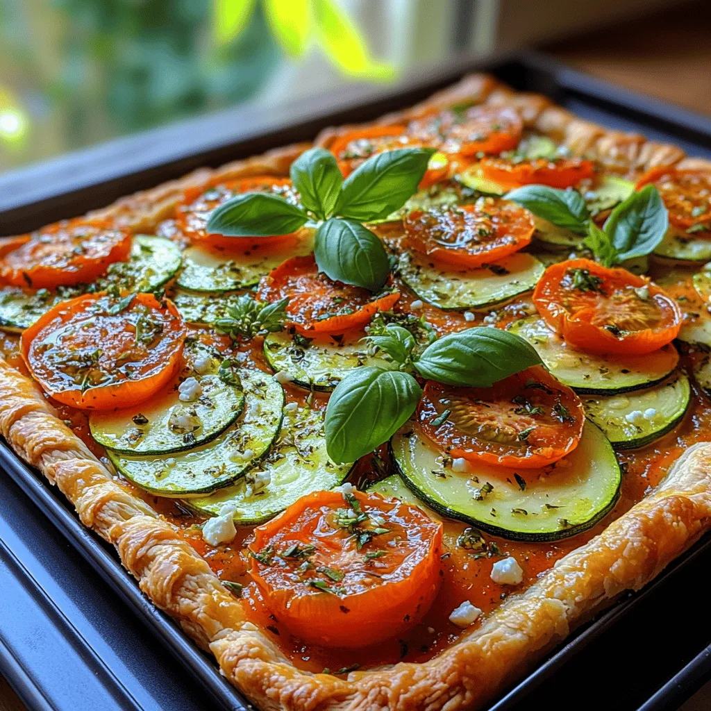 The foundation of the Savory Zucchini Tomato Feta Tart is the puff pastry. This light and flaky pastry is created through a labor-intensive process of laminating dough with layers of butter, resulting in a delicate texture that puffs up beautifully when baked. The role of puff pastry in this tart is crucial; it provides the perfect base that contrasts with the tender vegetables and creamy feta. Additionally, its versatility allows for endless variations of fillings, making it a staple in both sweet and savory dishes.