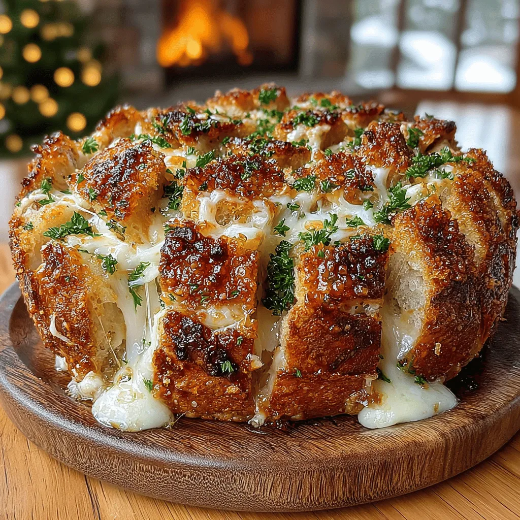 When it comes to appetizers that impress, cheesy garlic pull-apart bread stands out as a true crowd-pleaser. This delectable dish combines the comforting goodness of melted cheese, the aromatic essence of garlic, and the freshness of herbs, making it an ideal choice for gatherings, parties, or even a cozy family dinner. Whether served alongside a hearty soup or as a standalone snack, this bread is sure to elevate any meal with its inviting aroma and irresistible flavors. Best of all, it’s remarkably easy to prepare, allowing you to focus on enjoying the company of your loved ones while your kitchen fills with the mouthwatering scent of freshly baked bread.