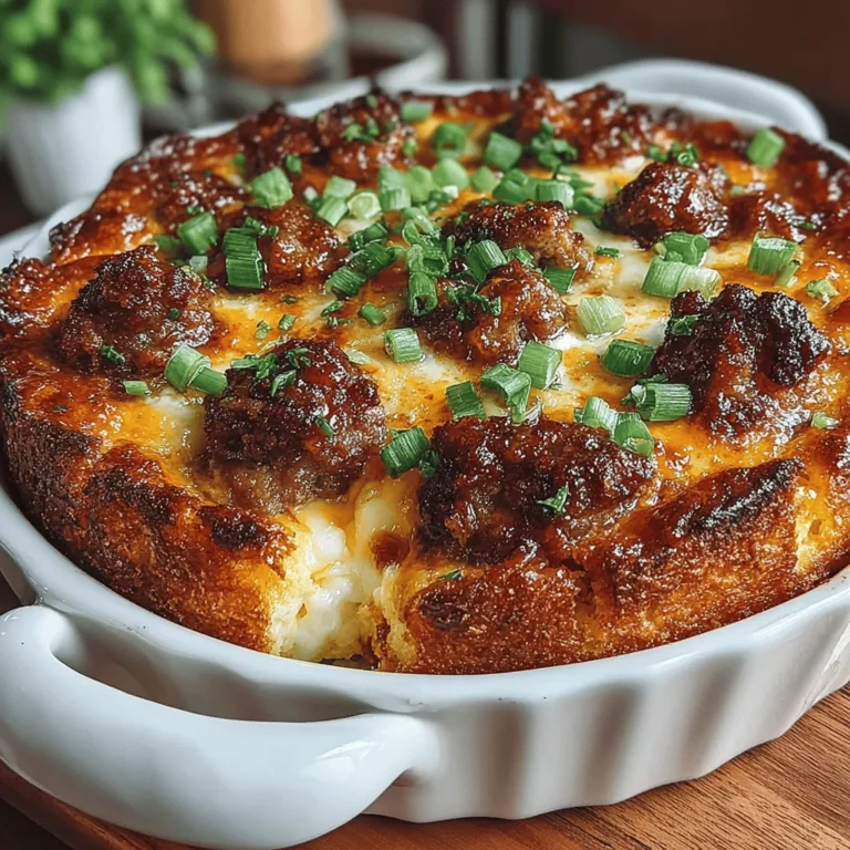 In the realm of comfort food, few dishes deliver warmth and satisfaction quite like a casserole. Savory Sausage & Cheddar Grits Casserole is a standout dish that beautifully marries the robust flavors of breakfast sausage with the creamy, rich texture of stone-ground grits. This casserole is not just a meal; it’s an experience that brings families together, whether for a weekend brunch or a cozy family breakfast. Its ease of preparation and mouthwatering flavor profile make it a favorite among both adults and children alike.