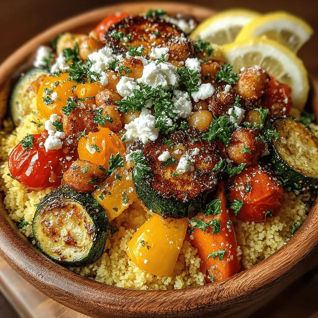 Once your roasted vegetables and chickpeas are perfectly caramelized, it’s time to bring everything together. Begin by fluffing the couscous with a fork to separate the grains. This step is crucial as it helps prevent clumping and allows for better absorption of flavors.