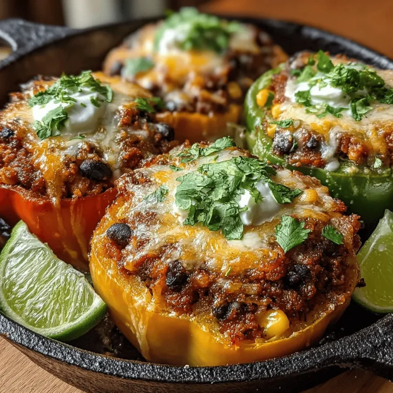 Incorporating vibrant flavors and wholesome ingredients, Fiesta Chicken Taco Stuffed Bell Peppers offer a delightful twist on traditional tacos. This recipe is more than just a meal; it’s an experience that brings together the joy of cooking and the satisfaction of serving a colorful, nutritious dish. Each stuffed pepper is a culinary masterpiece that combines ground chicken, beans, corn, and a medley of spices, making it an excellent choice for family dinners, gatherings, or as a make-ahead meal option for busy weeknights.