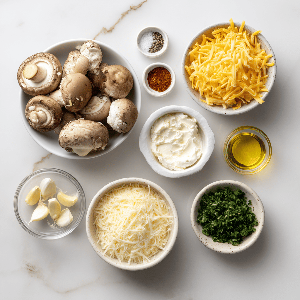 Ingredients for Easy Air Fryer Cheddar-Stuffed Mushrooms: Crispy Game Day Nibbles