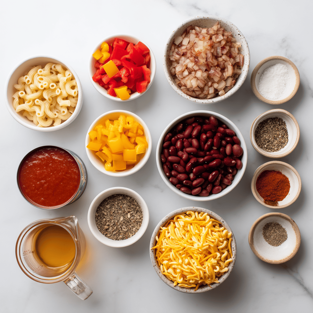 Ingredients for Family-Friendly Crockpot Chili Mac: Comfort in a Bowl All Season