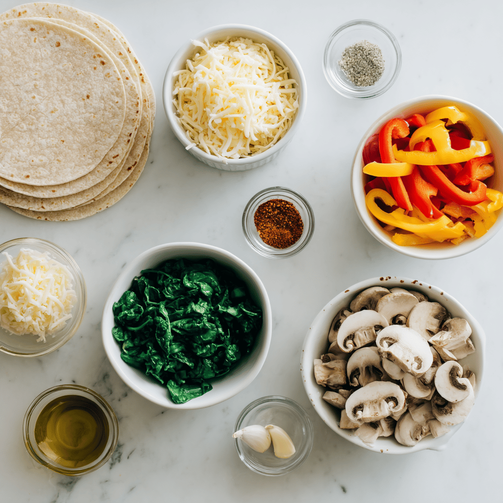 Ingredients for Quick and Healthy Veggie Quesadilla with a Cheesy Comfort Kick