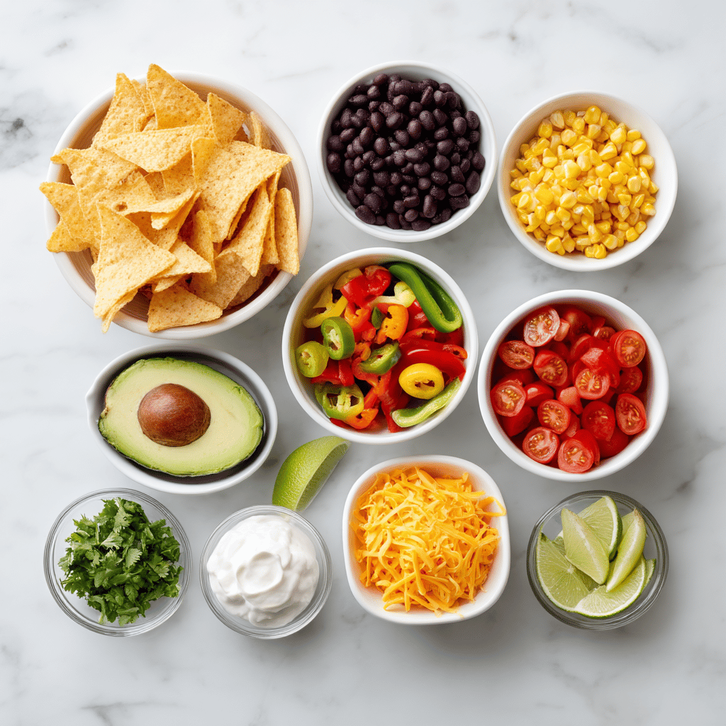 Ingredients for Sheet Pan Loaded Veggie Nachos for Game Day Snack Attack
